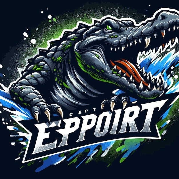 un logotipo de esport de un cocodrilo de polvo y agua