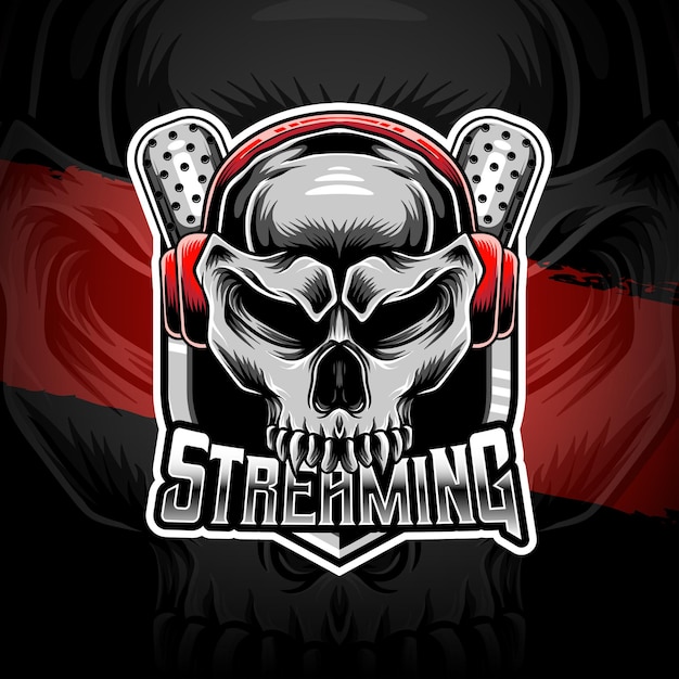 logotipo de esport con icono de personaje de transmisión de calavera