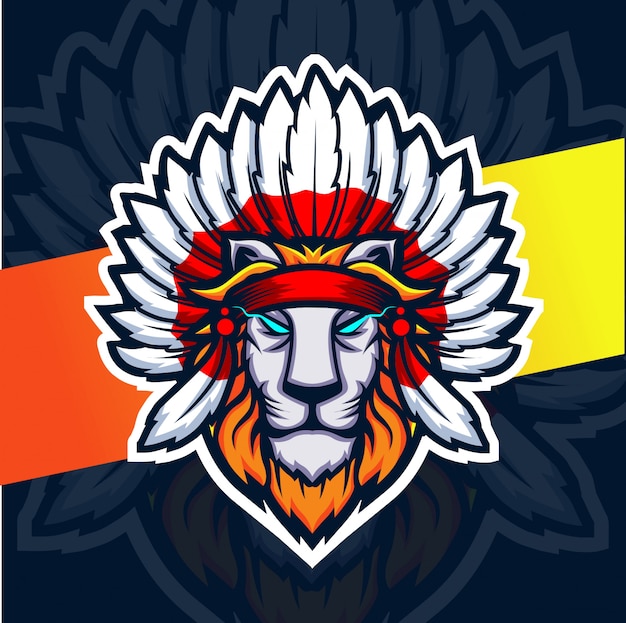 Logotipo de esport jefe mascota león indio