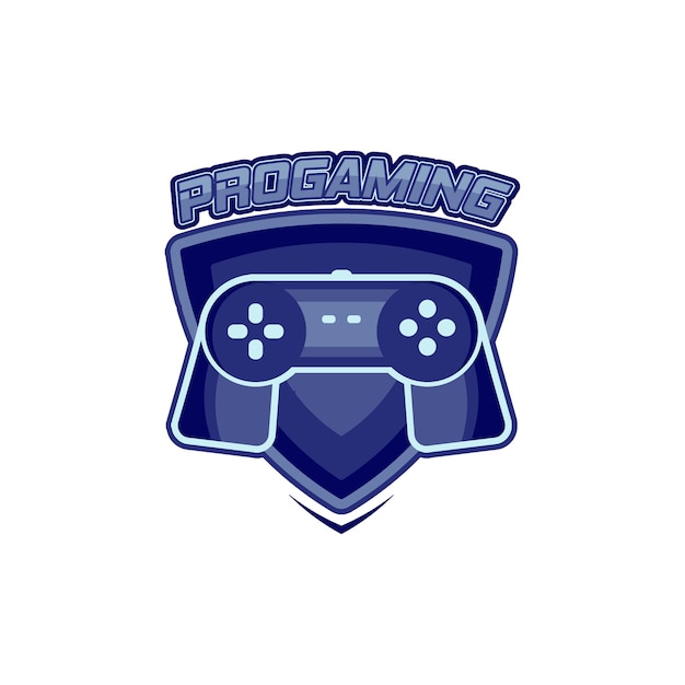 logotipo de esport de jugador con gamepad y símbolo de escudo