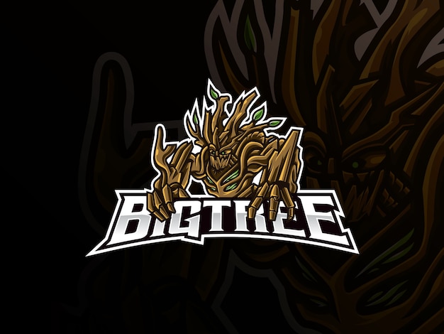 Logotipo de esport de la mascota del árbol del monstruo. Logotipo de la mascota del monstruo del árbol de miedo. Mascota ent, para el equipo de esports.