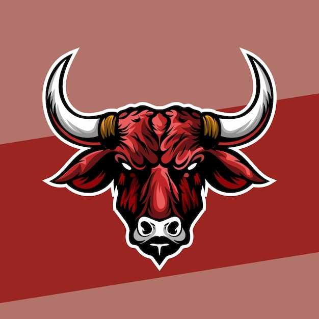 Logotipo de esport de mascota de cabeza de toro loco de una cabeza de toro enojado diseñada en estilo de ilustración de esports