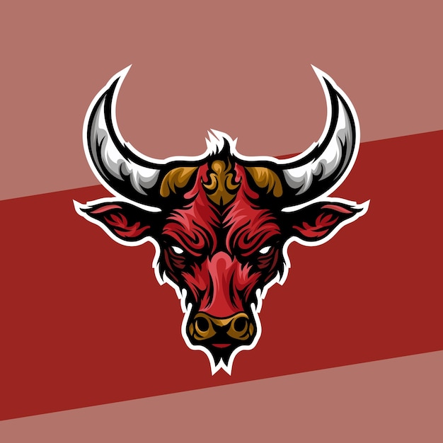 Logotipo de esport de mascota de cabeza de toro loco de una cabeza de toro enojado diseñada en estilo de ilustración de esports