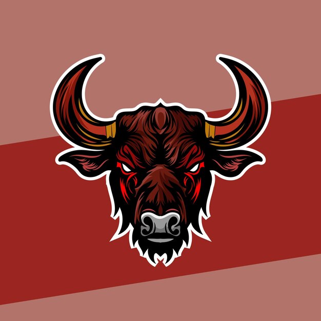 Logotipo de esport de mascota de cabeza de toro loco de una cabeza de toro enojado diseñada en estilo de ilustración de esports