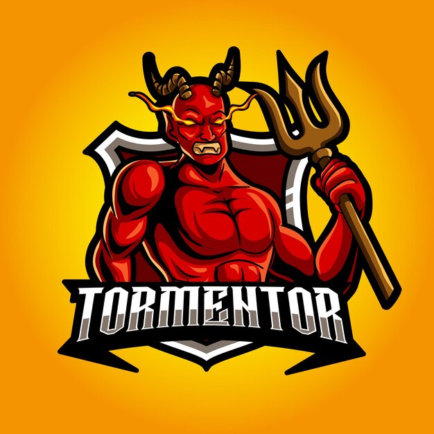 Logotipo de esport de la mascota enojada fuerte del diablo
