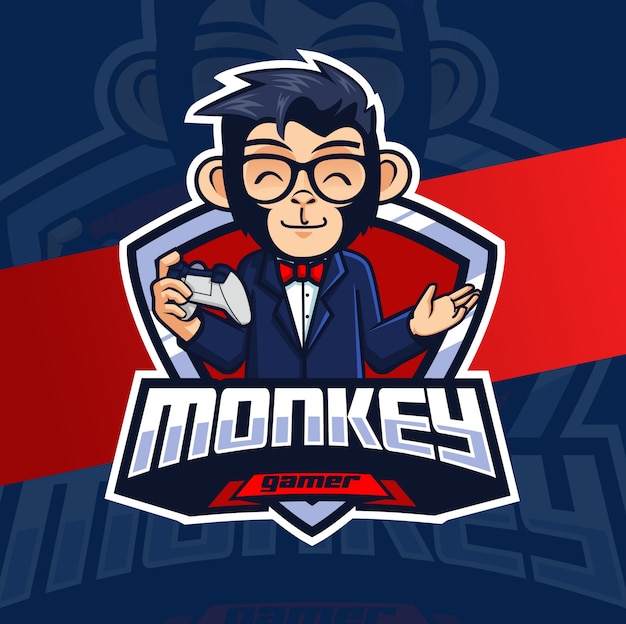 Logotipo de esport mascota mono gamer