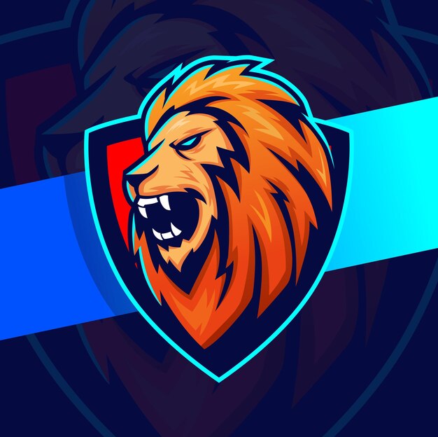 Vector logotipo de esport de personaje de mascota de cabeza de rey león para deporte y juego