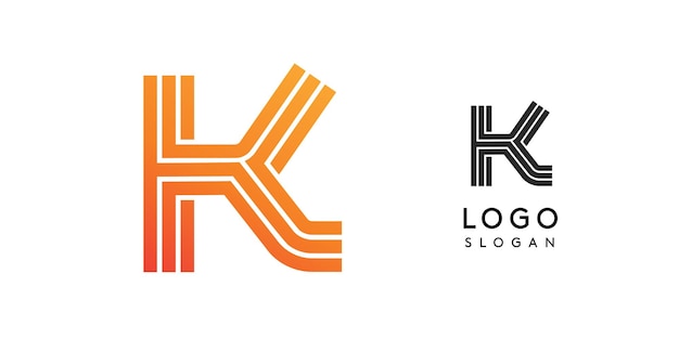 Logotipo estilizado de la letra k con gradiente naranja y versión negra diseño minimalista moderno adecuado