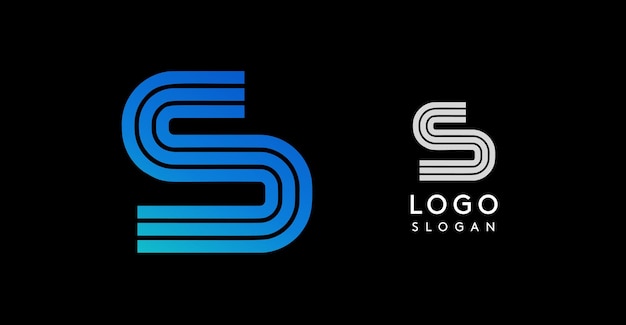 Logotipo estilizado de la letra s con gradiente azul sobre fondo negro diseño moderno y profesional