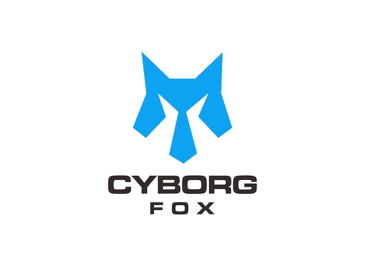 Vector un logotipo estilizado de zorro azul con formas geométricas que representan un concepto futurista