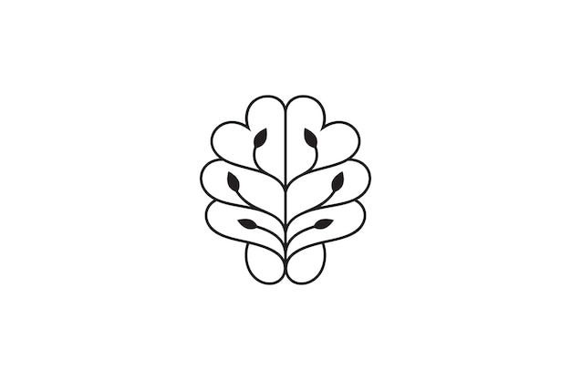 Logotipo de estilo de arte de línea de cerebro y planta