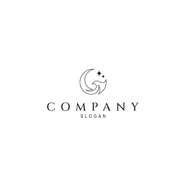 logotipo de estilo de arte de línea de luna creciente y olas con elementos de estrella fugaz