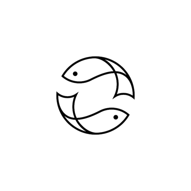Logotipo de estilo de arte de línea de pescado con forma circular