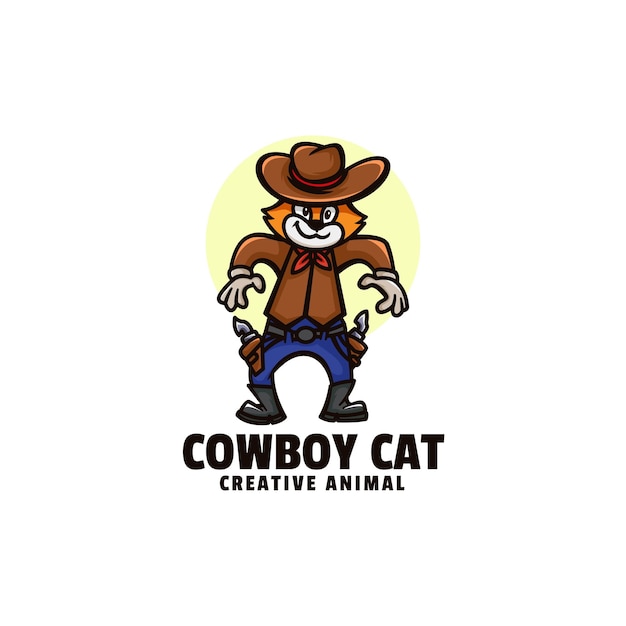 Logotipo de estilo de dibujos animados de la mascota del gato vaquero