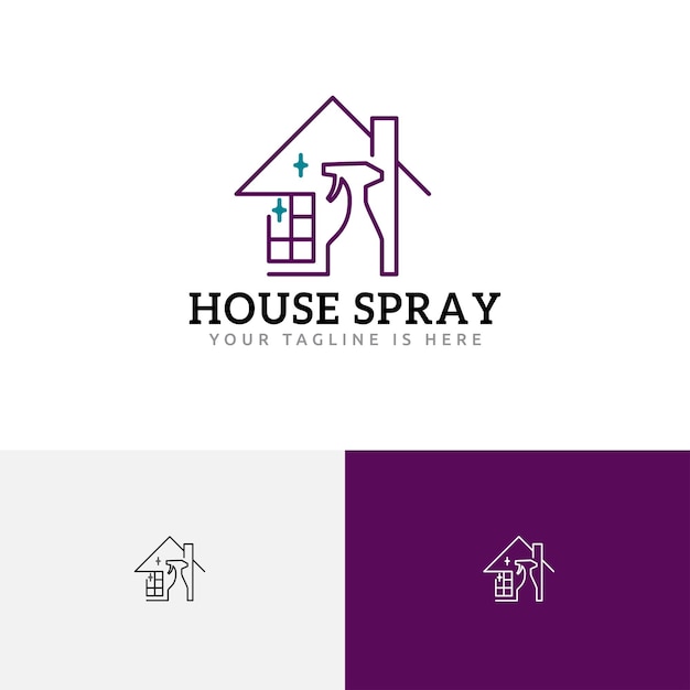 Logotipo de estilo de línea de servicio de limpieza de casa de spray limpio