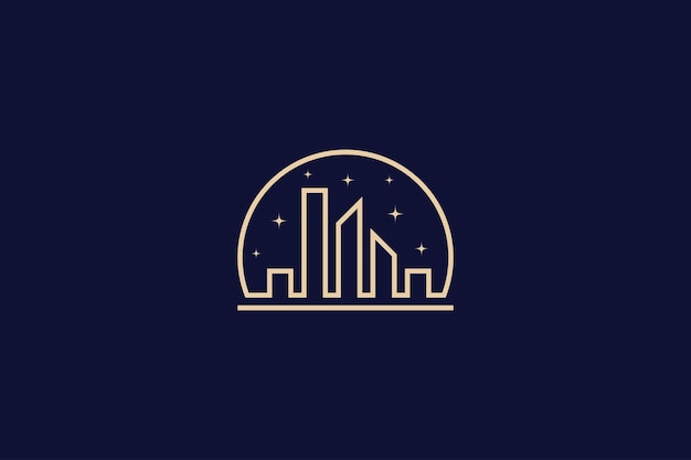 Logotipo de estilo de línea simple de Cityscape con estrellas decoradas