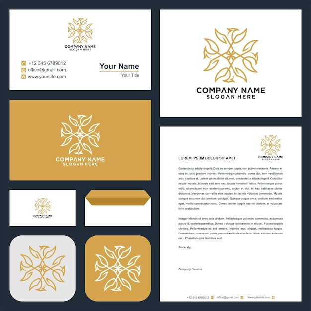 Logotipo de estilo mandala de pájaro y tarjeta de visita.