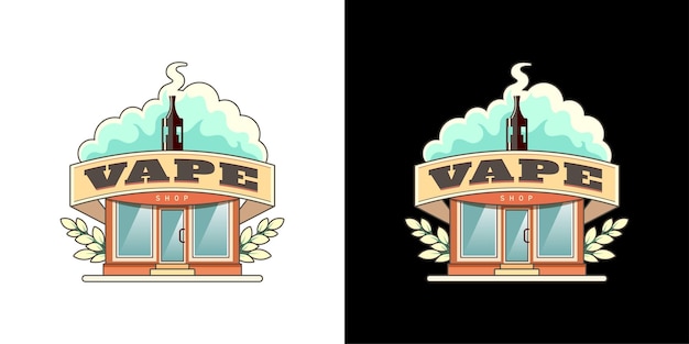 El logotipo de estilo retro de la tienda vape establece vaporizadores hipster con nube de humo y letras electrónicas