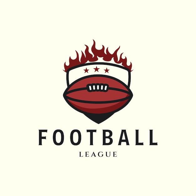 Logotipo de estilo vintage de fútbol americano con diseño de ilustración de plantilla de vector de fuego de emblema