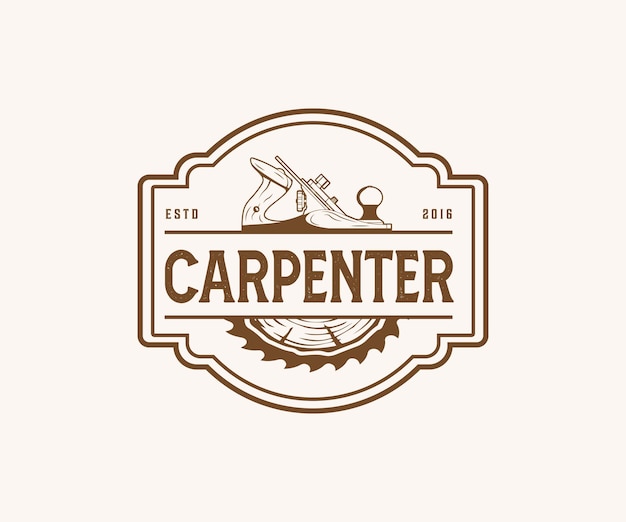 Logotipo de estilo vintage retro de aserradero de leñador de Carpenter Woodwork