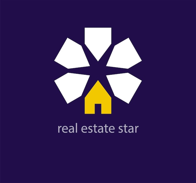 Logotipo de estrella de bienes raíces Diseño único Vector de plantilla de logotipo de centro y red de bienes raíces