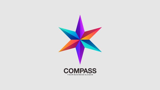 Logotipo de estrella de brújula en plantilla de vector de estilo de color degradado