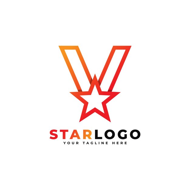 Logotipo de la estrella de la letra v estilo lineal color naranja utilizable para el premio winner y los logotipos premium