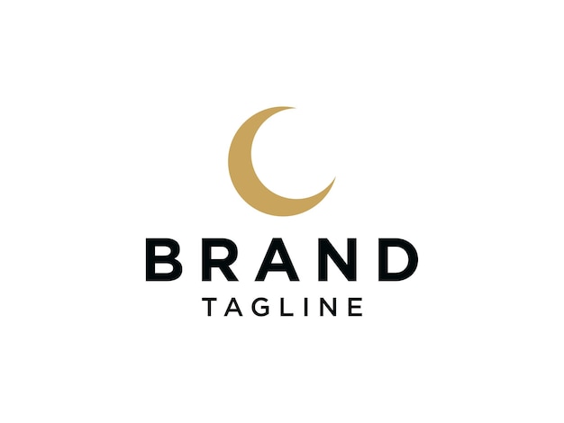 Logotipo de la estrella de la luna. Media luna dorada con combinación de estrellas brillantes aisladas sobre fondo blanco.