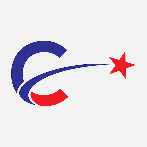 Logotipo de estrella en plantilla de letra C Logotipo de estrella en plantilla de concepto de signo de estrella inicial de letra C