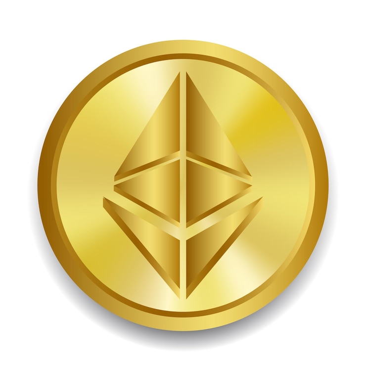 Vector el logotipo de ethereum cryptocurrency en la moneda de oro ilustración vectorial con gradiente de color oro