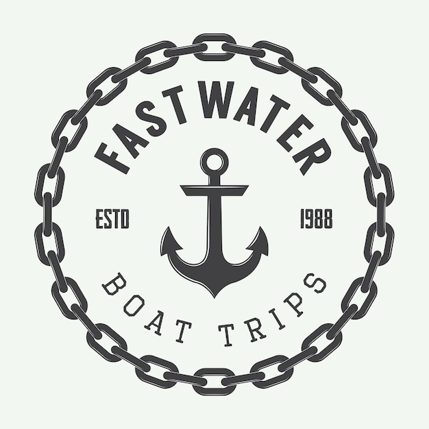 Logotipo, etiquetas e insignias vintage de rafting o alquiler de botes. Ilustración vectorial