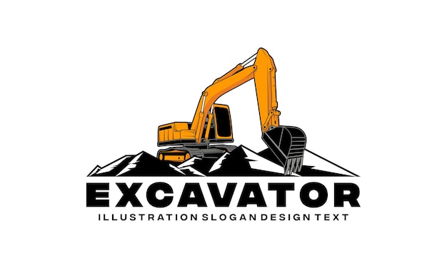 El logotipo de la excavadora diseña el icono de la excavadora de equipos pesados para el desarrollo de viviendas, la reparación de edificios, la construcción y la adquisición de equipos pesados.