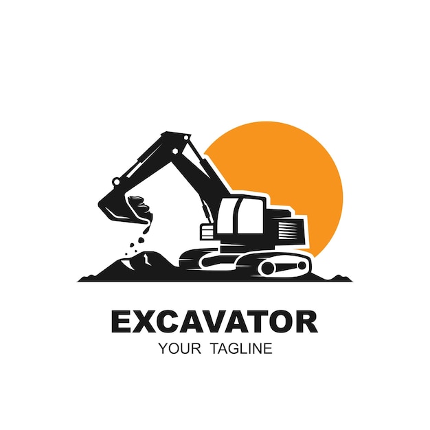 Logotipo de excavadora icono vectorial ilustración diseño logotipo para la construcción, minería, negocios e industria