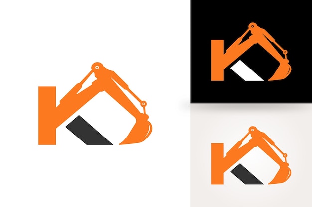 Logotipo de excavadora con letra K para la empresa de equipos pesados de construcción