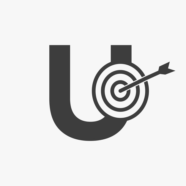 Logotipo de éxito de la letra inicial U Combinar con el icono del objetivo del arco