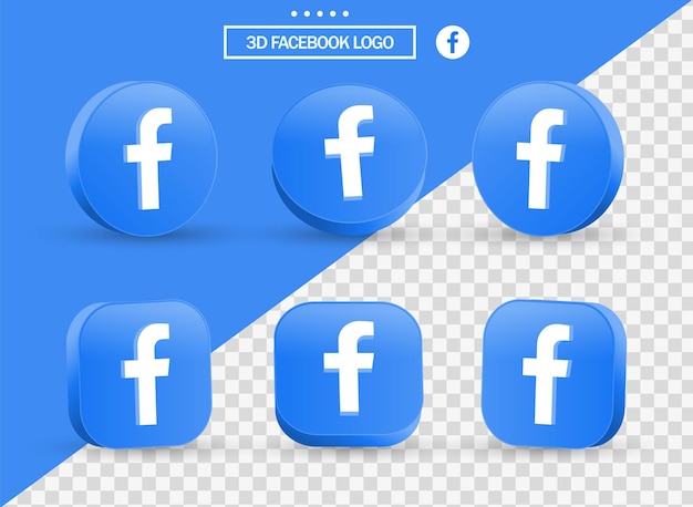 Logotipo de facebook 3d en círculo y cuadrado de estilo moderno para logotipos de iconos de redes sociales