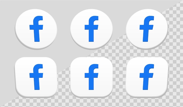 logotipo de facebook de icono 3d para logotipos de iconos de redes sociales en círculo blanco y conjunto de colección de marcos cuadrados