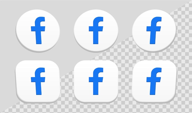 Logotipo de facebook de icono 3d para logotipos de iconos de redes sociales en círculo blanco y conjunto de colección de marcos cuadrados