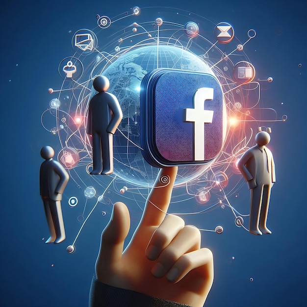 Logotipo de Facebook con renderización 3D y icono de las redes sociales