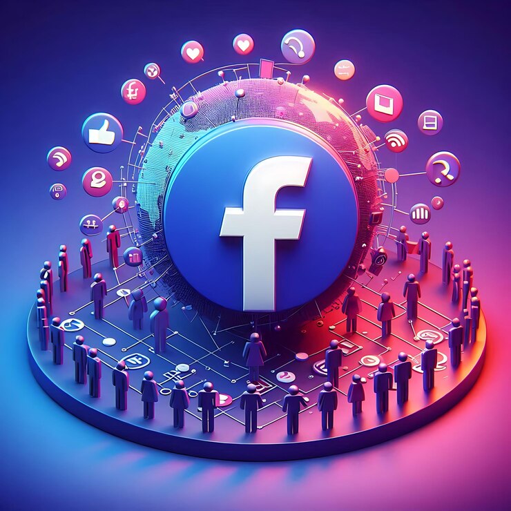 Logotipo de Facebook con renderización 3D y icono de las redes sociales