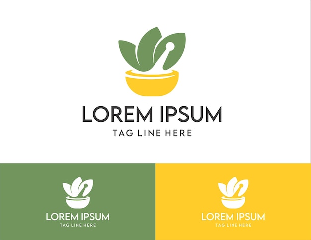 Logotipo de la farmacia con hojas, mortero y pestillo