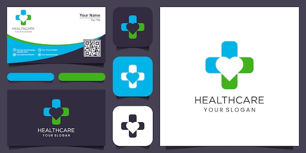 Logotipo de farmacia médica y de salud combinado con plantilla de diseño de vectores de amor
