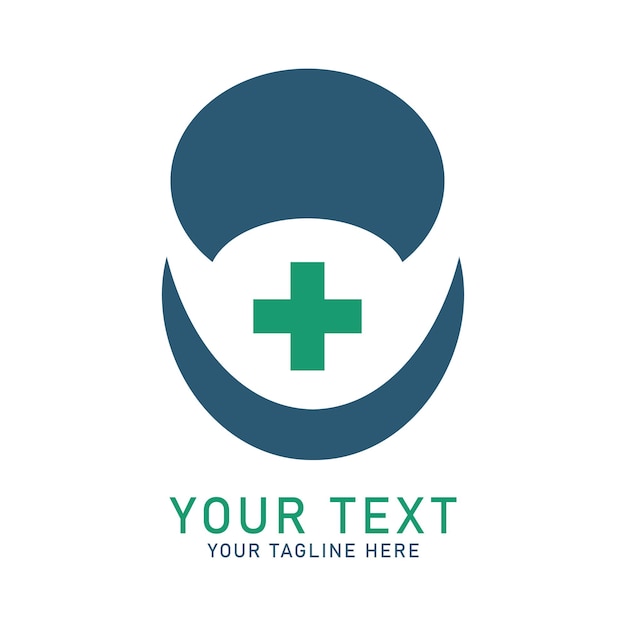 Logotipo de farmacia médica Vector Cruz verde y diseño de forma azul aislado en blanco