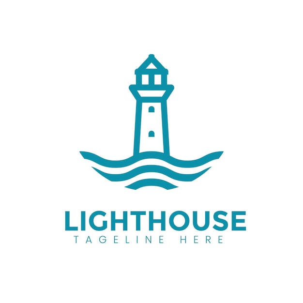 El logotipo del faro El icono de la línea de la baliza de luz náutica El símbolo del edificio del puerto marítimo Ilustración vectorial