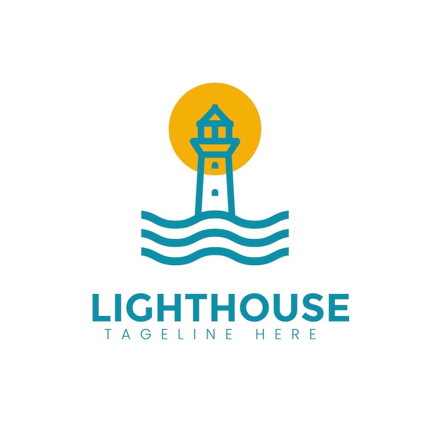 El logotipo del faro El icono de la línea de la baliza de luz náutica El símbolo del edificio del puerto marítimo Ilustración vectorial