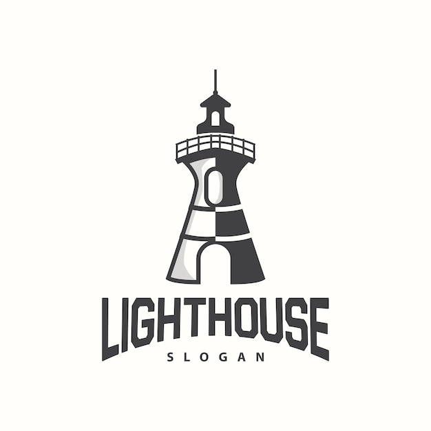 Logotipo faro torre de mar plantilla vectorial diseño ilustración simple minimalista