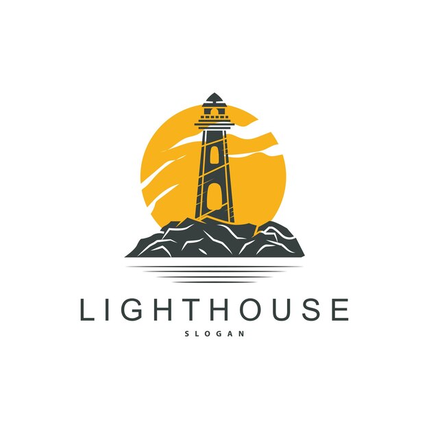 Logotipo de faro Vector de faro Moderno sencillo Playa Luz de búsqueda Símbolo de la torre Ilustración de plantilla
