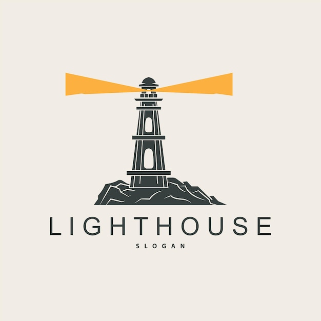 Logotipo de faro Vector de faro Moderno sencillo Playa Luz de búsqueda Símbolo de la torre Ilustración de plantilla