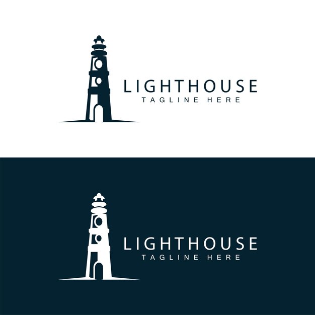 Logotipo de faro vector torre de balizas señal de barco plantilla de diseño de puerto de playa simple
