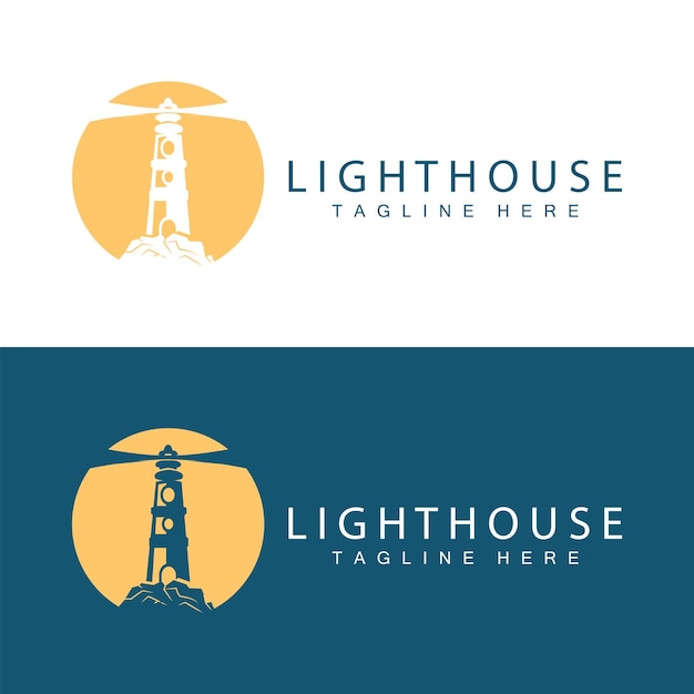 Logotipo de faro vector torre de balizas señal de barco plantilla de diseño de puerto de playa simple